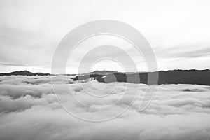 Dark forest and mountains, landscape,Â fog and cloud mountain valley , Morning fog